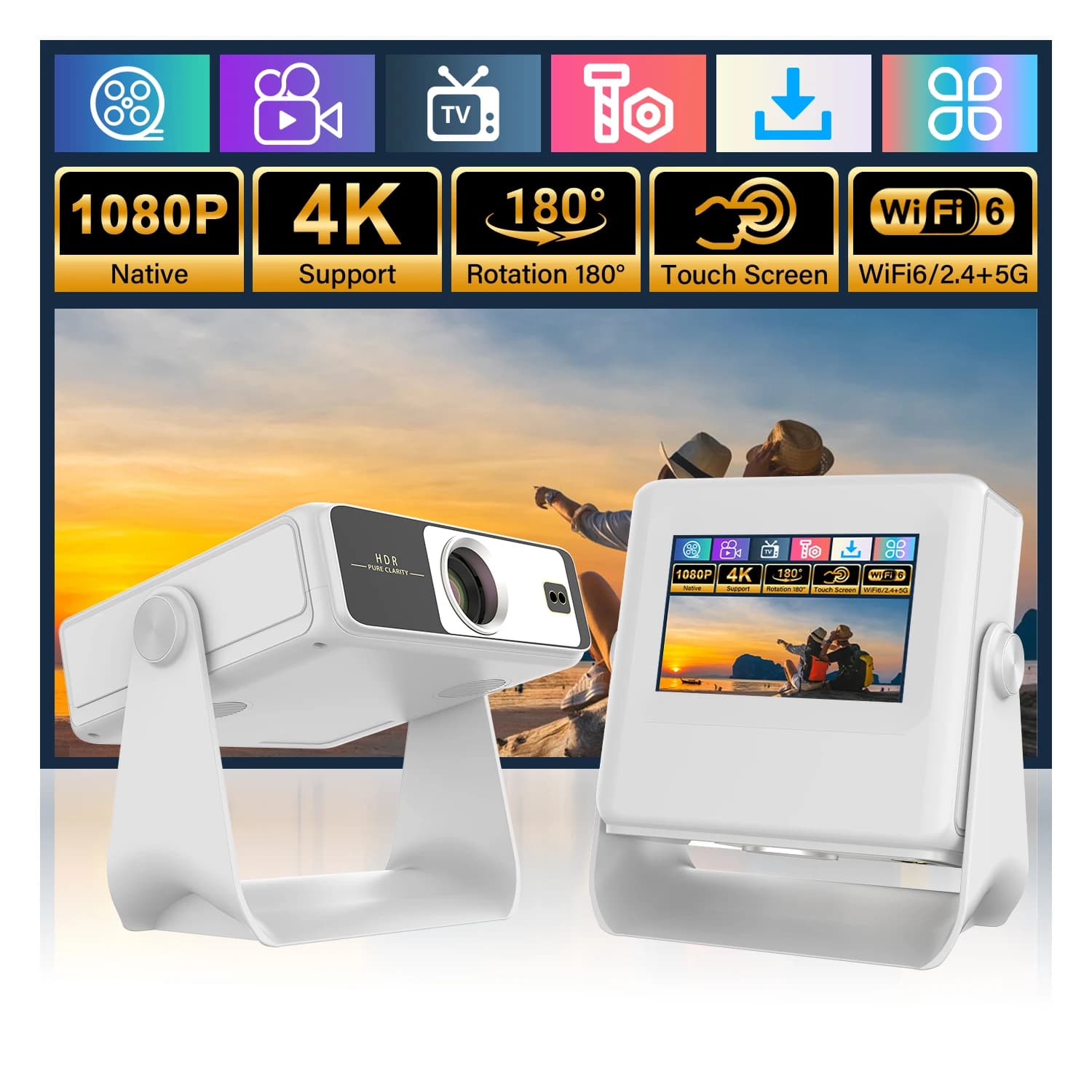 Proiettore multimediale per streaming video Prime - Touch screen da 7 pollici, pronto per 3D - Display cristallino per riunioni di lavoro