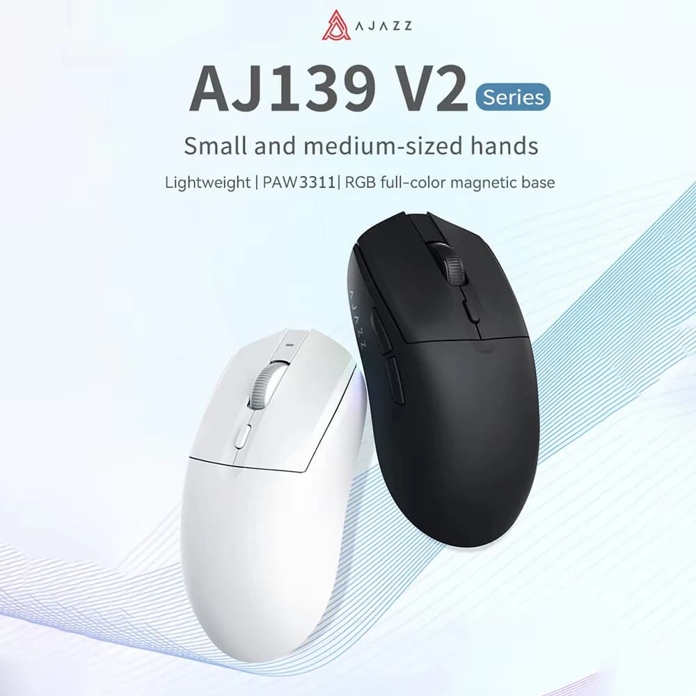 AJAZZ AJ139 V2 MC/Pro Mouse da gioco wireless/cablato Sensore PAW3395/3311 Frequenza di ritorno 1K con base magnetica a colori RGB di ricarica