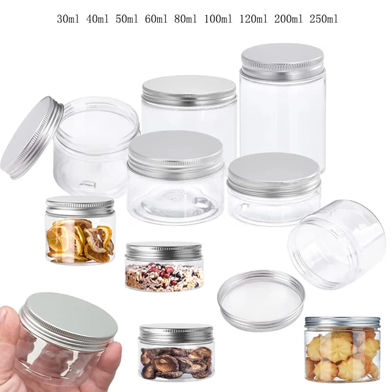1-10 pezzi 20/25/30/40/45-250ml barattoli di stoccaggio con coperchi contenitore rotondo in alluminio vasetti cosmetici in plastica vuoti bottiglia da viaggio per alimenti