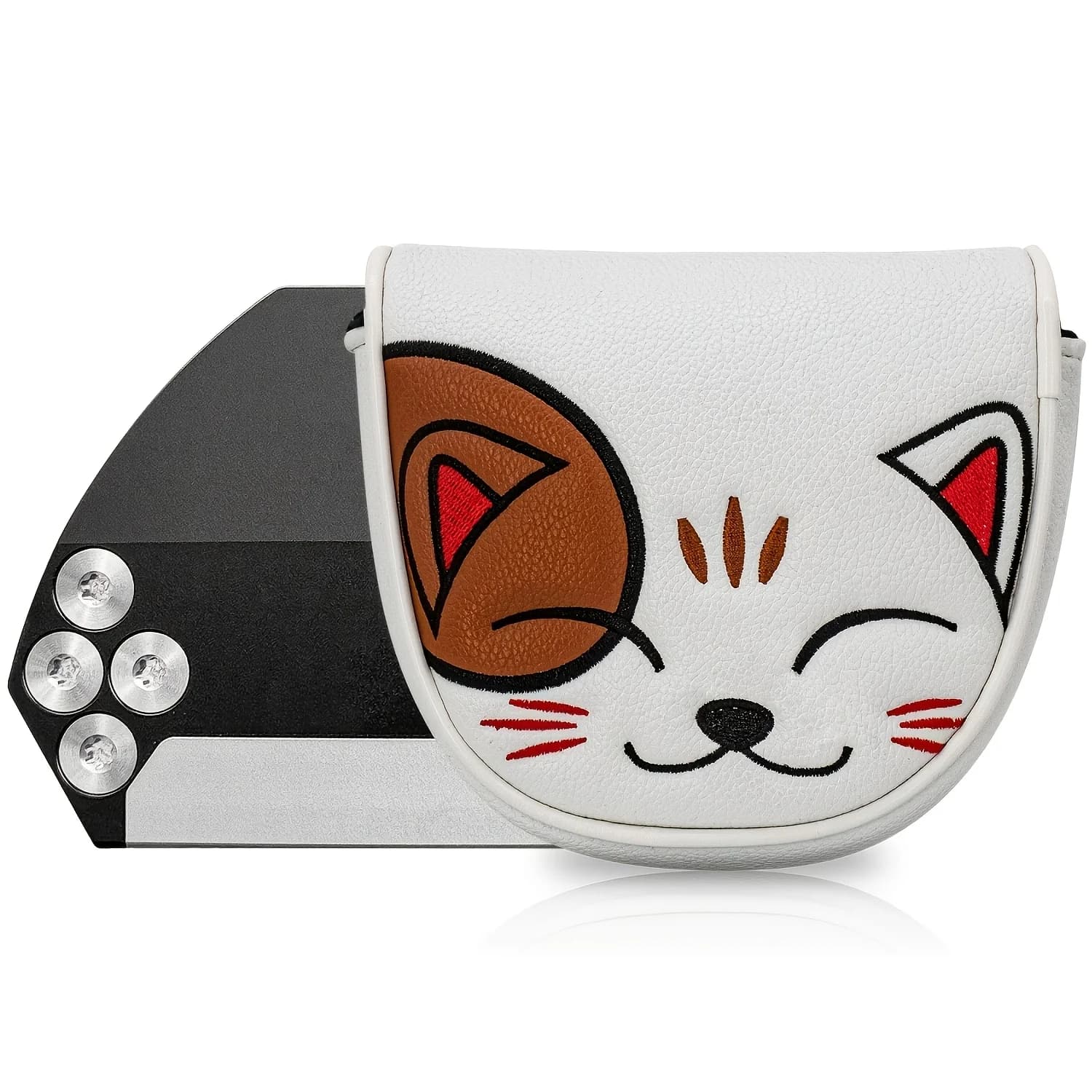 1pc Cat Pattern Golf Putter Headcover, Semi-Circular Putter Cover, PU Material with Premium Embroidery, Fits Most Brands