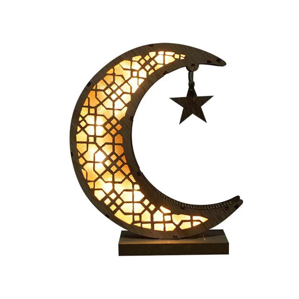 Lampada Decorativa in Legno a Forma di Luna per Ramadan, Luce LED per Camera da Letto, Decorazione per Casa e Feste, Luce Gialla Soffusa Senza Riflessi
