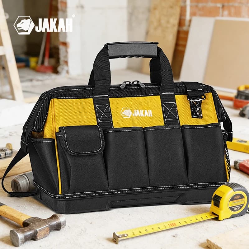 Borsa Porta Attrezzi JAKAH da 20 Pollici con Base Impermeabile Modellata, Organizer per Utensili da Uomo con Tracolla Regolabile