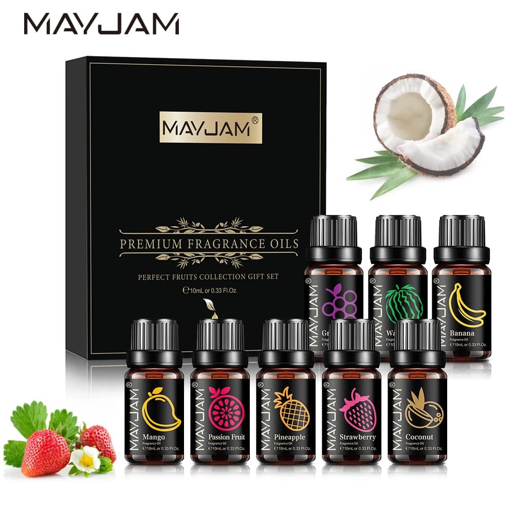 MAYJAM Set of scented oils 8 pieces Gift packaging Fruit aromatic oil for humidifier Diffuser Candle Flavor Creation of deodorant for environments