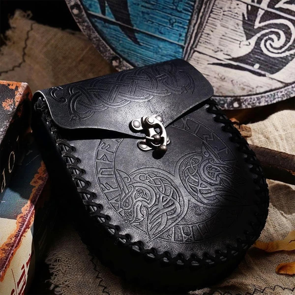 Marsupio da cintura in pelle vichinga medievale, marsupio cosplay Bushcraft da donna e uomo