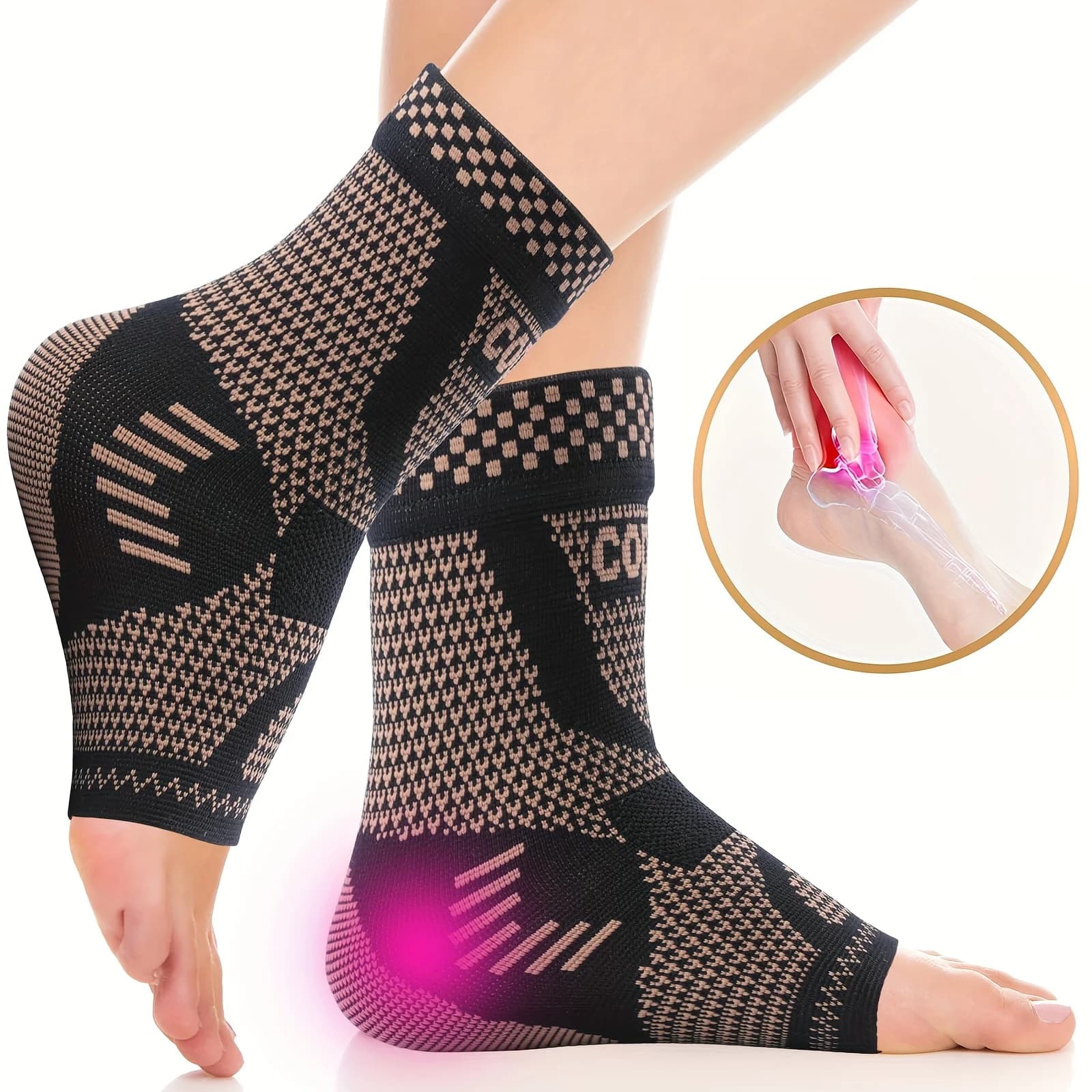 1 paio di calzini elastici in rame per sport, fitness, corsa - Supporto per caviglia in rame, fascia a compressione per uomo e donna