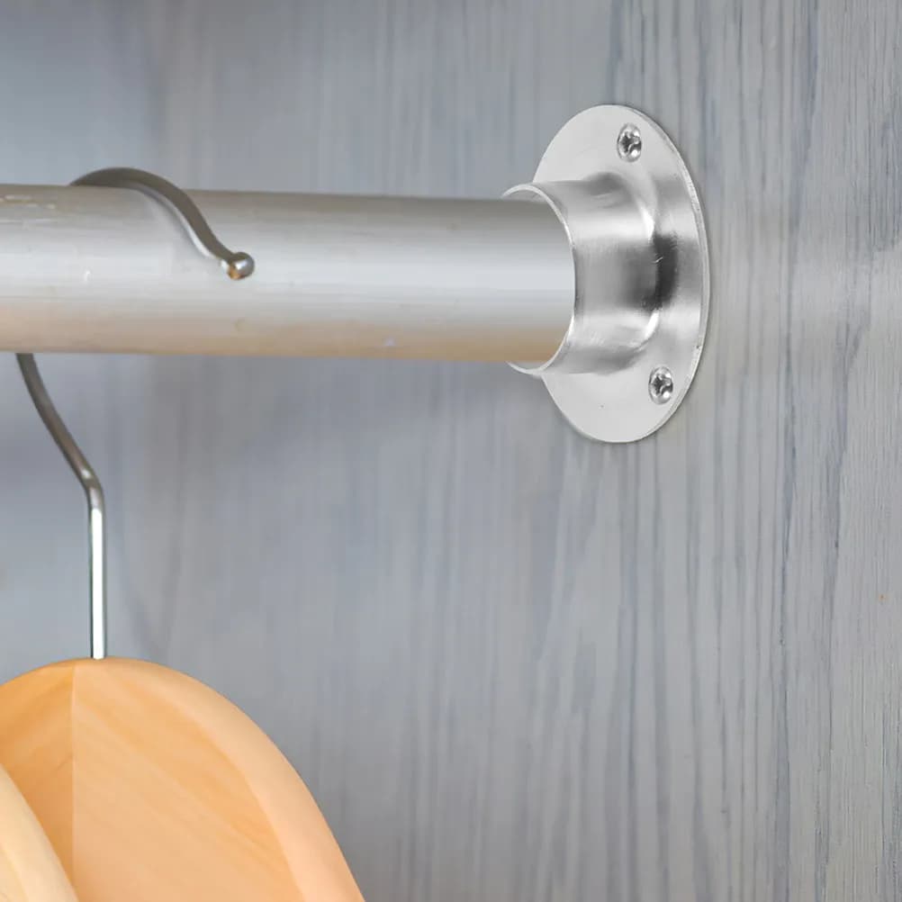 Set di 6 Supporti per Asta in Acciaio Inox con Base Flangiata per Tubi Rotondi, Robusti Supporti per Asta Doccia e Guardaroba