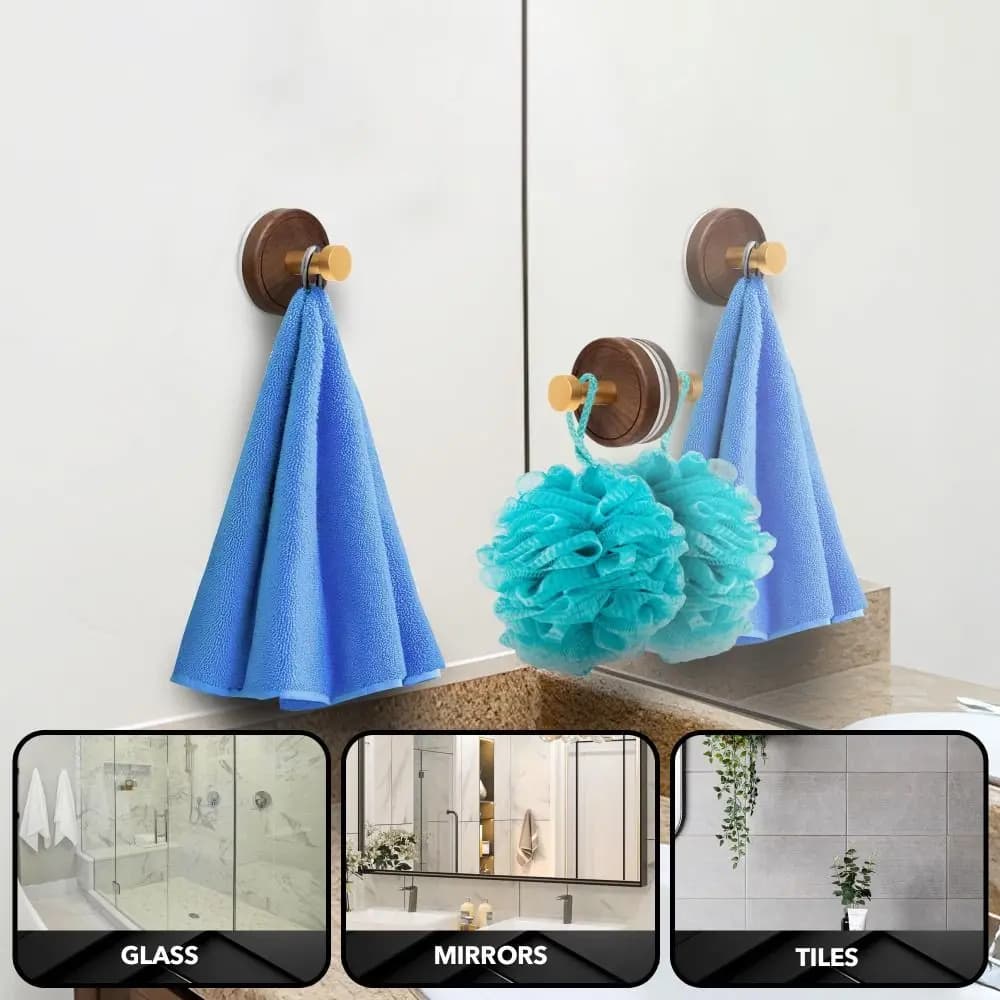 No Drilling Suction Cup Hook Self-Adhesive Reusable Wood Hook Solid Wood Heavy Duty Wall Mount Hook Kitchen Organization