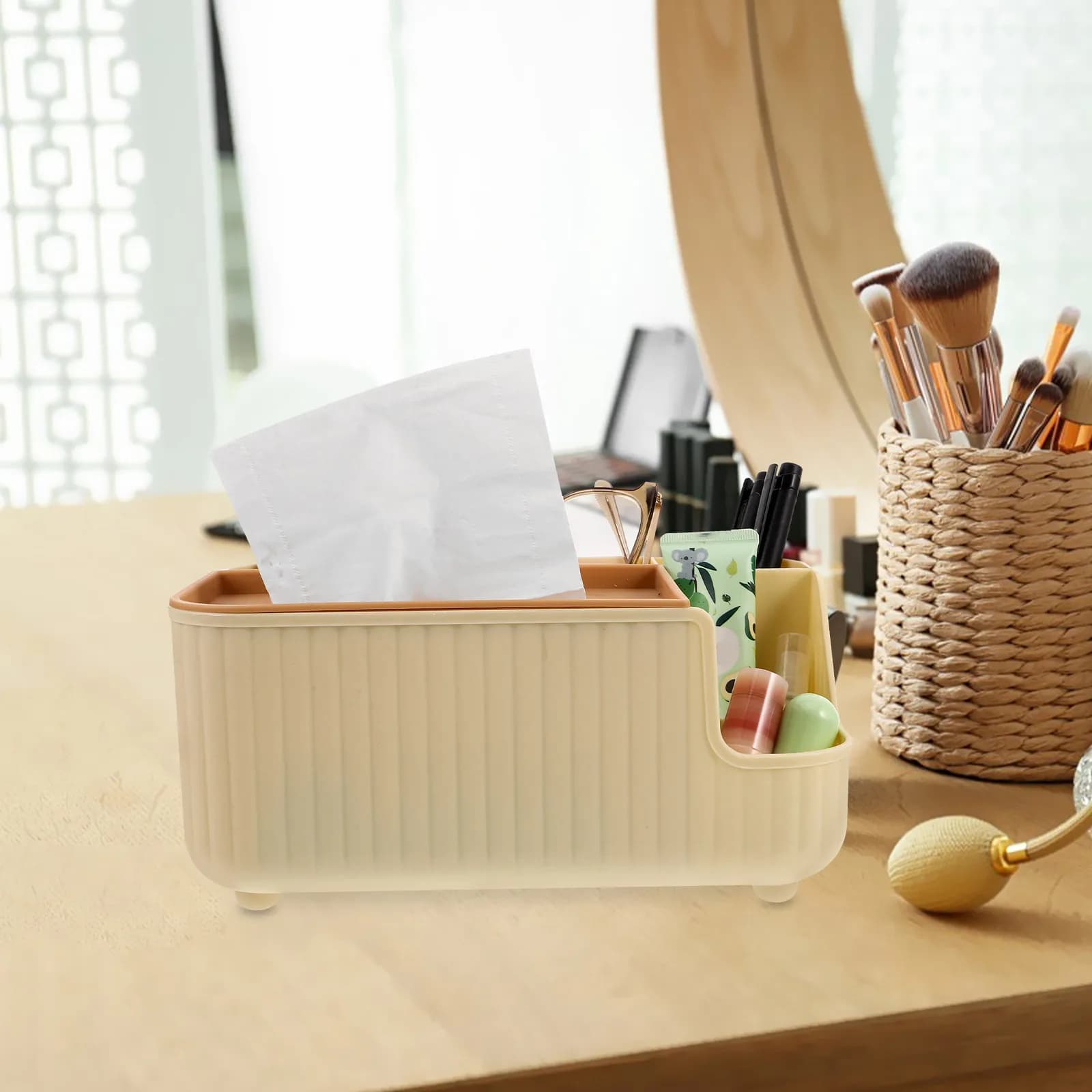 Tissue Box Holder Multifunctional Storage Box for Remotes Napkins Tea Bags Desk Coffee Table Nightstand Organizer Rectangular