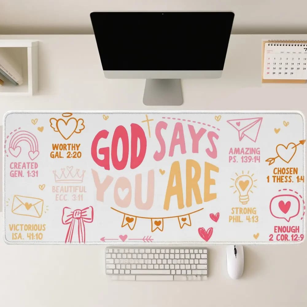 Tappetino da Scrivania con Scritta 'Dio Ti Chiama Cristiano', Mousepad Religioso Ispirazionale, Grande Tappetino da Ufficio in Gomma Antiscivolo