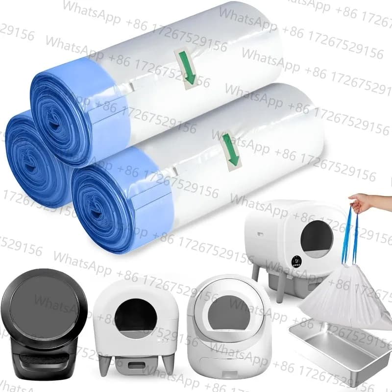 Applicable to5 Rolls Self Cleaning Cat Litter Box Liners 20 Counts Extra Thick for Automatic Cat Litter Box Robot with Drawstrin