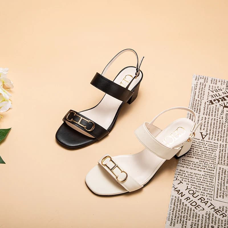 2024 estate nuovi sandali da donna tacco medio scarpe Casual sandali nero bianco cinturino sottile regolabile