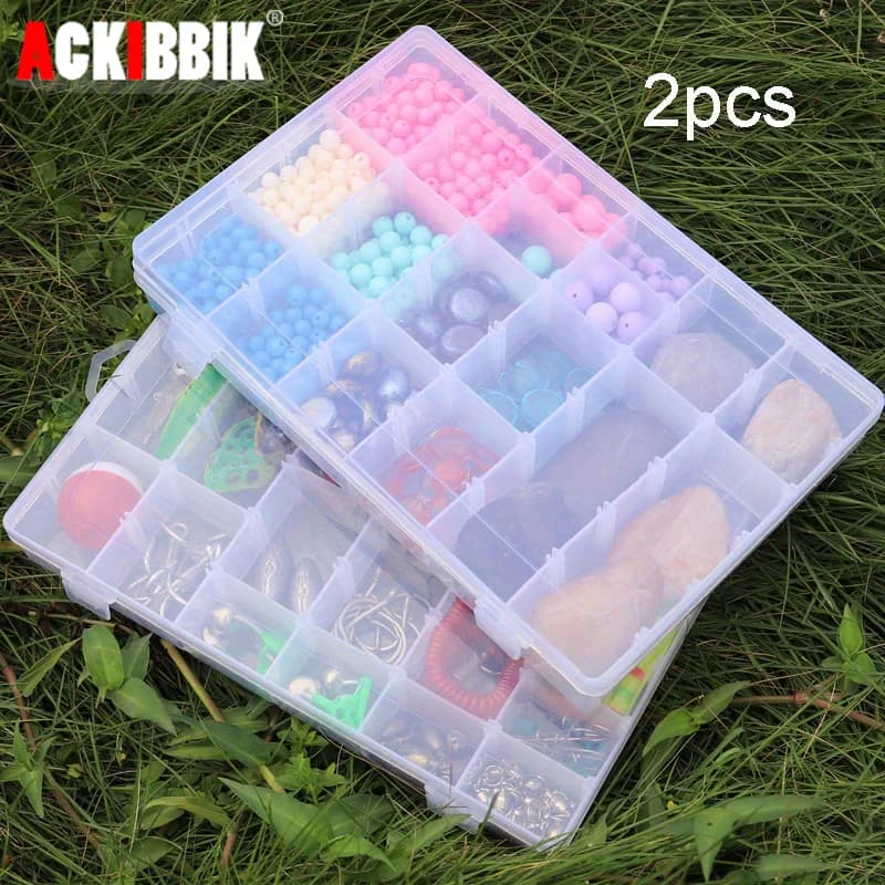 Ackibbik 2 pieces fishing gear box 3600 transparent Tacklebox beads plastic organizer boxes for equipment with dividers