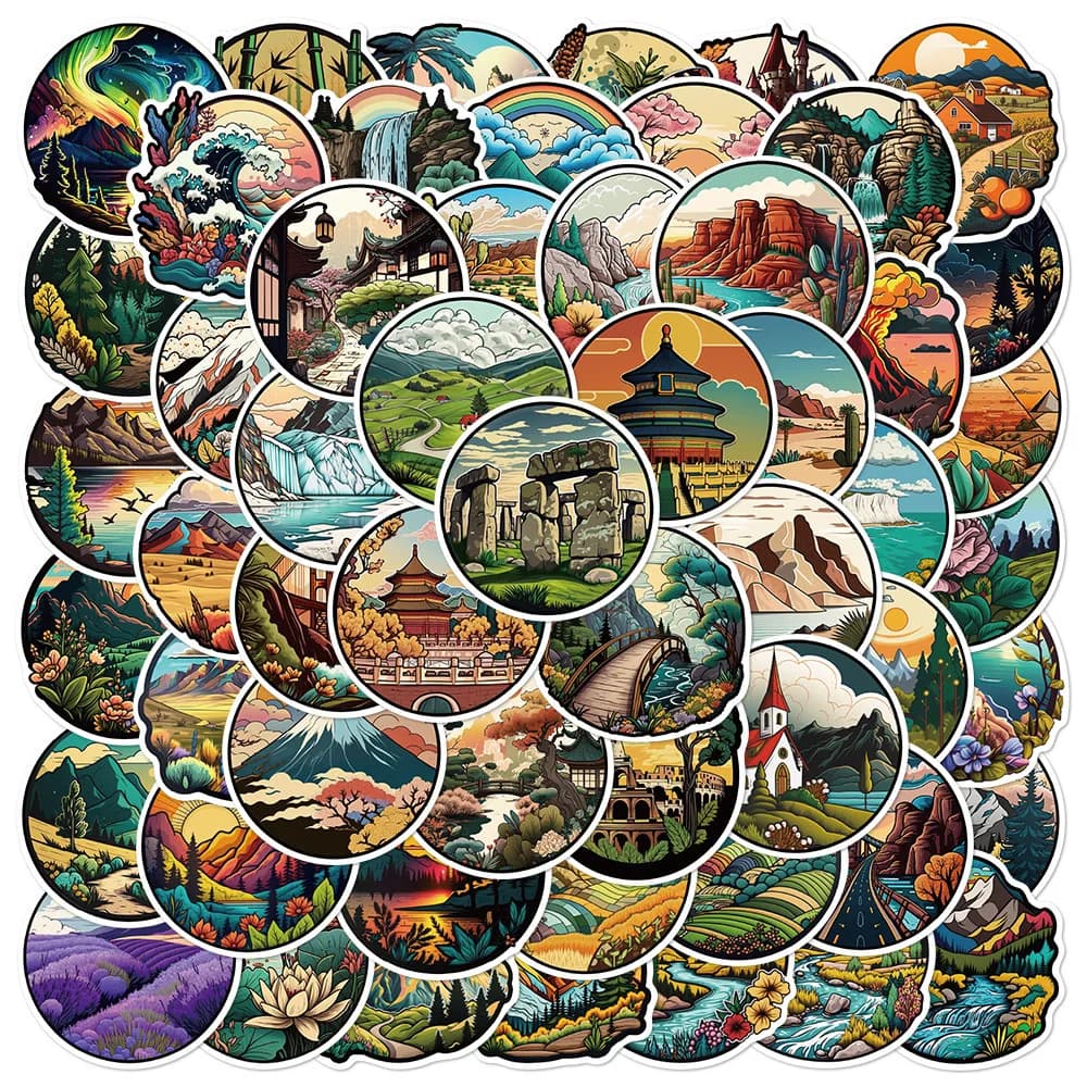55Pcs Outdoor Landscape Park Landscape Stickers Aesthetic For Laptop Phone Travel Luggage Guitar Skateboard Car Decals