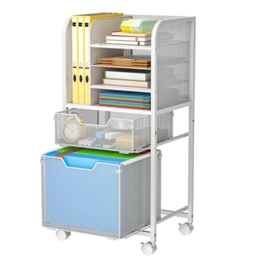 Carrello portadocumenti con ruote con 2 cassetti Organizzatore bianco per cartelle portadocumenti sospese Archiviazione di file formato lettera con ruote Mul