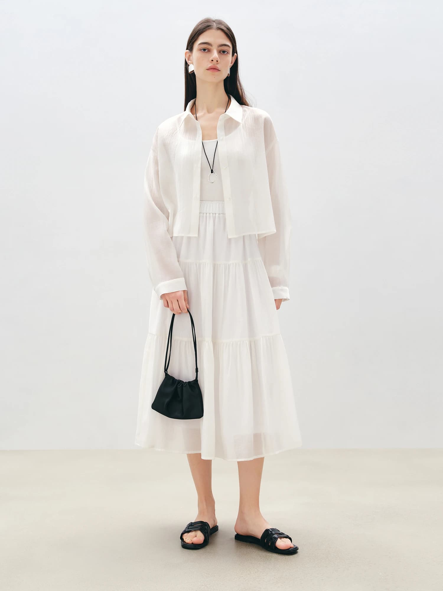 ZIQIAO Petite camicia blu Gonna bianca a strati Set da 2 pezzi 2025 Allungamento estivo Resort Beach Vacation Outfit Y2K Fashion Chic