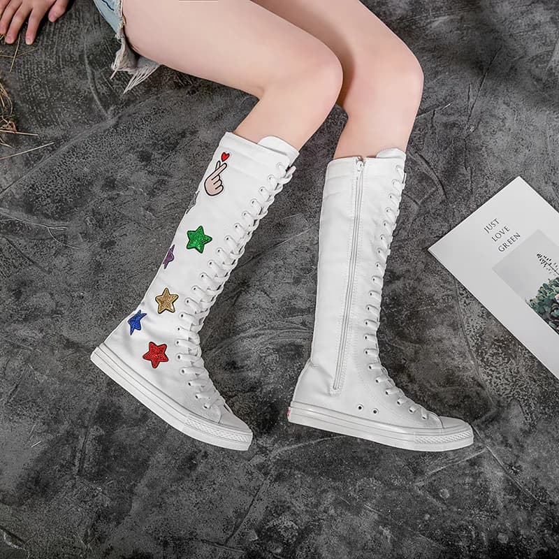 Nuove Scarpe da Donna alla Moda, Stivali Alti in Tela con Brillantini, Stile Street, Scarpe Casual Sportive, Scarpe Firmate, Zapatos De Mujer