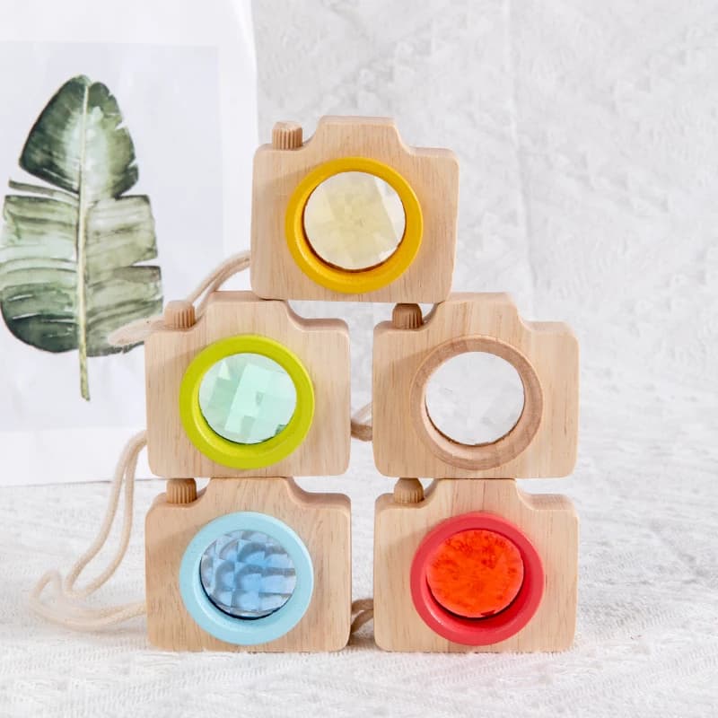 Giocattoli caleidoscopio per fotocamera colorata in legno per bambini Giocattoli in legno arcobaleno per bambini Bambini che imparano il gioco educativo precoce
