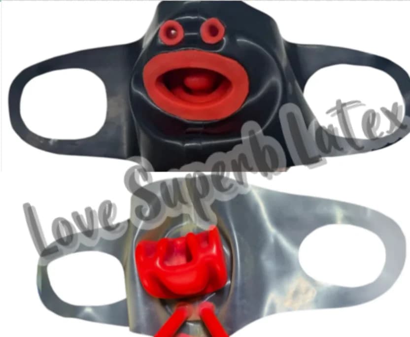 Custom Made Handmade Latex Face Mask Attached Red Mouth Piece and Red Nasal Tubes Halloween (1pc mask only)