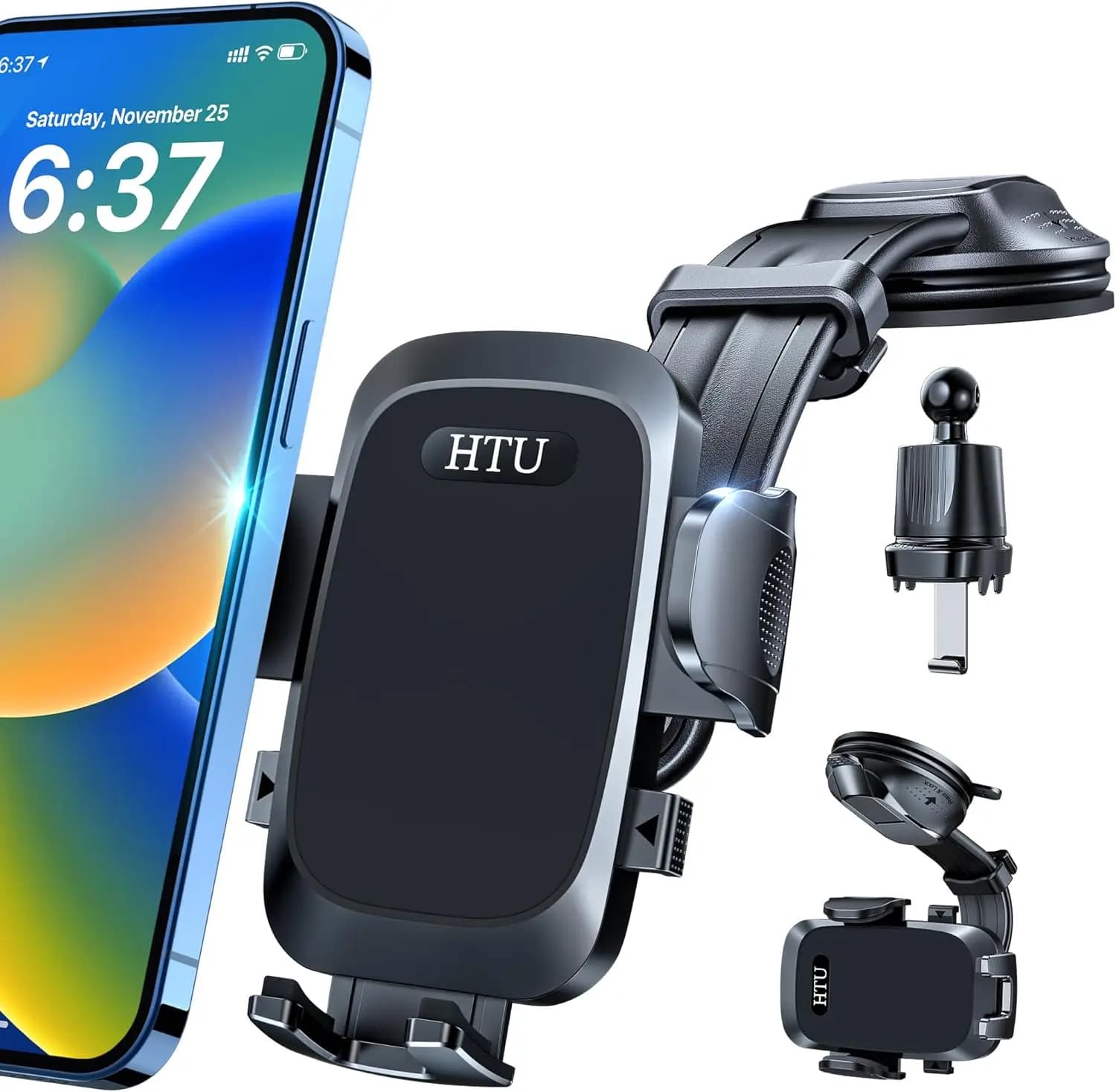 Supporto per telefono per auto di livello militare con forte aspirazione e clip di sfiato per parabrezza sul cruscotto, supporto universale (nero)