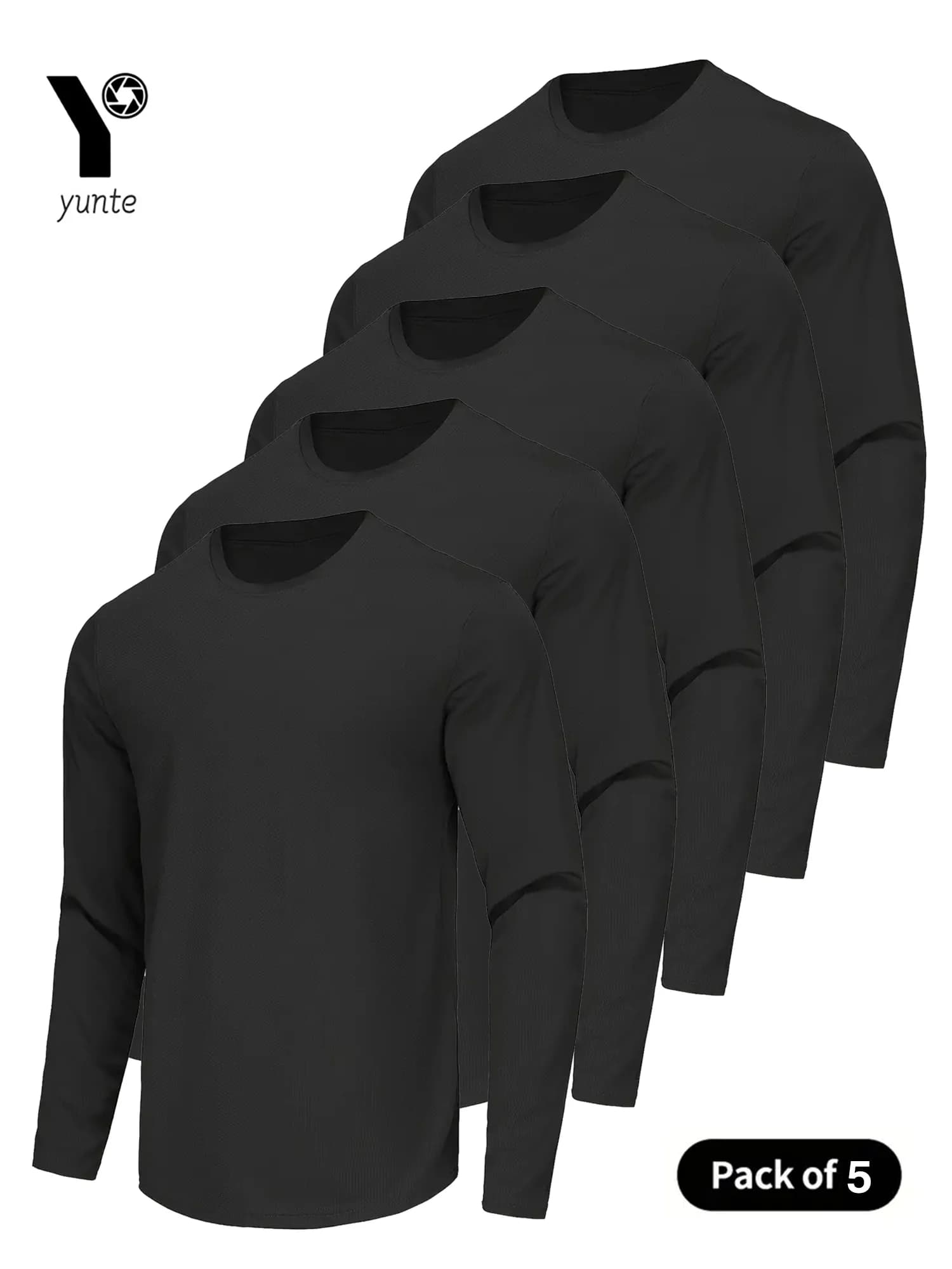 Black Long Sleeved Men's Sports Shirt in 5 Pieces Crew Neckline Top Drying Fast Sportswear Fitness casual sportswear Body-Shap