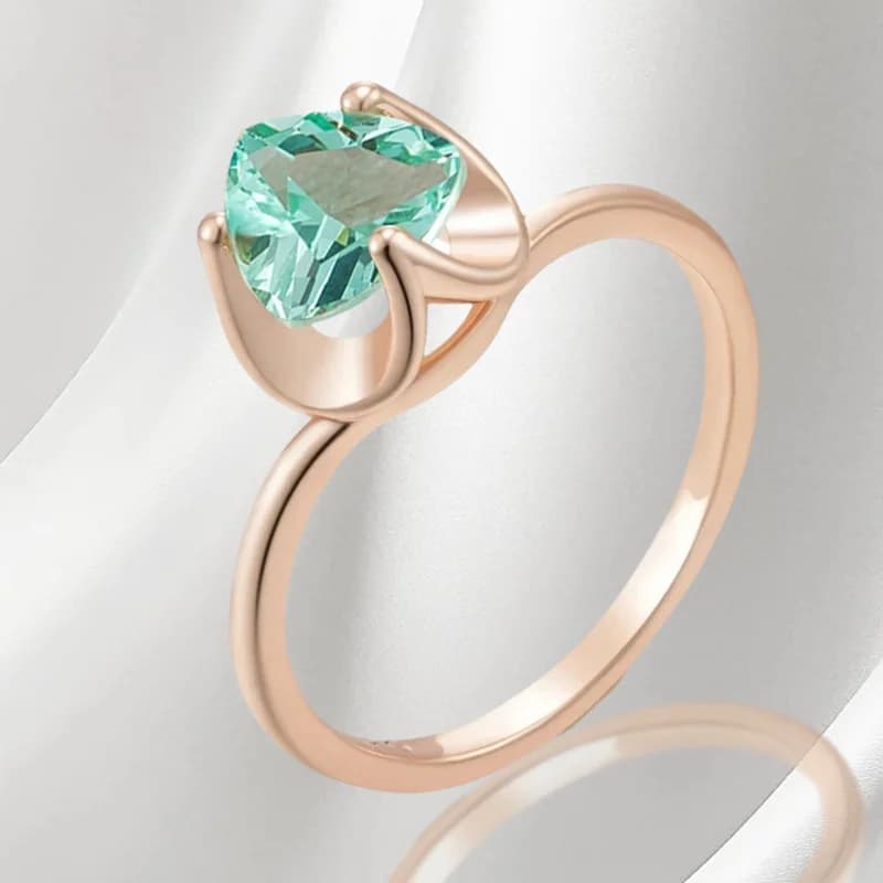 Wbmqda Anelli in pietra verde chiaro lucido per donna 585 Accessori per gioielli da sposa di lusso color oro rosa