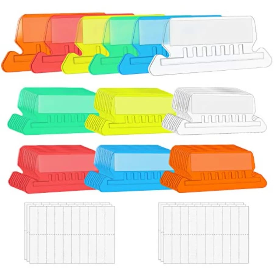 Etichette per Cartelle 60+120 Set, Multicolore, con Inserti, 2 Pollici, in Plastica Trasparente per Identificazione Rapida
