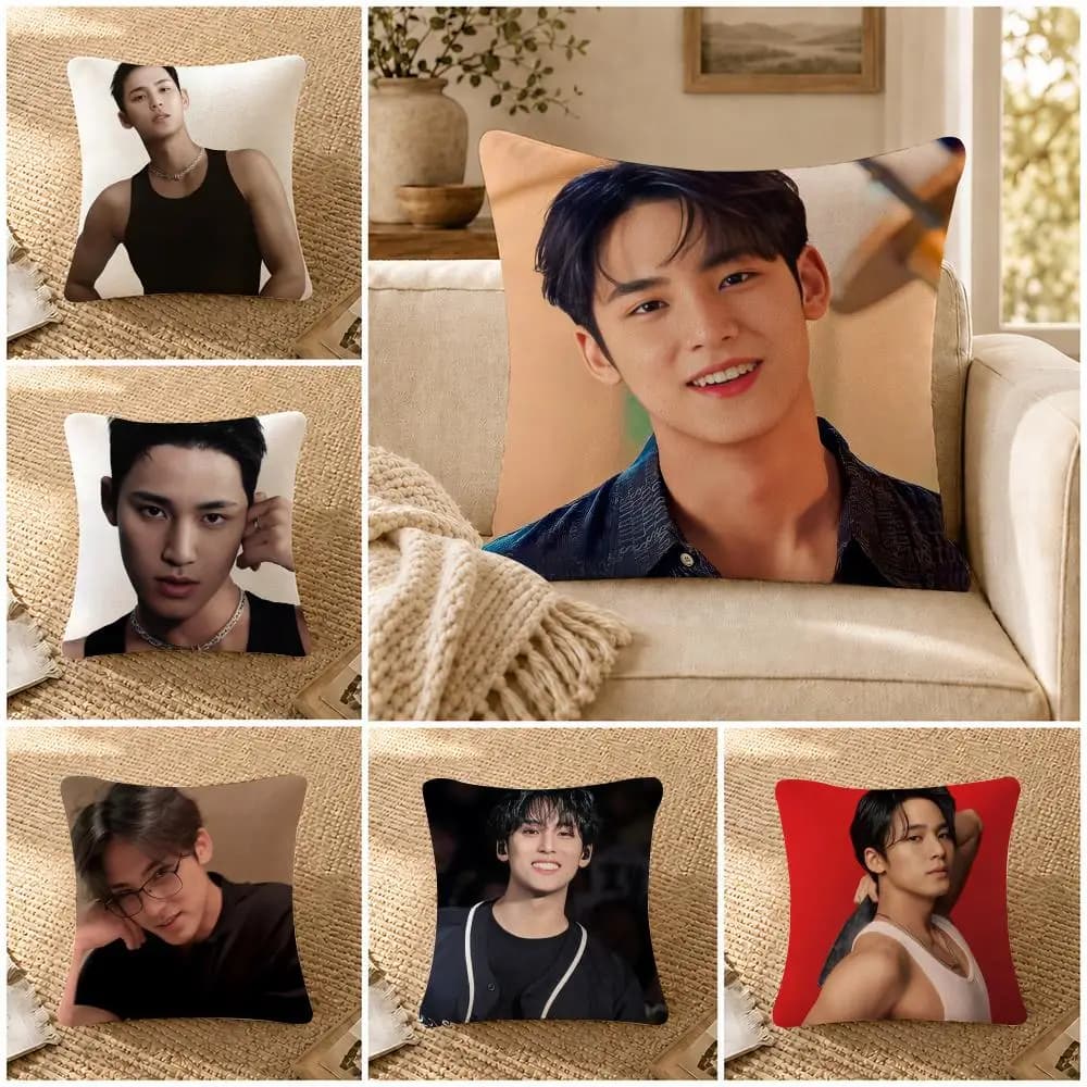 Kpop M-Mingyu Cushion Cover Soft Short Plush Decorative Pillow Cover for Sofa Bedroom Easy to Clean