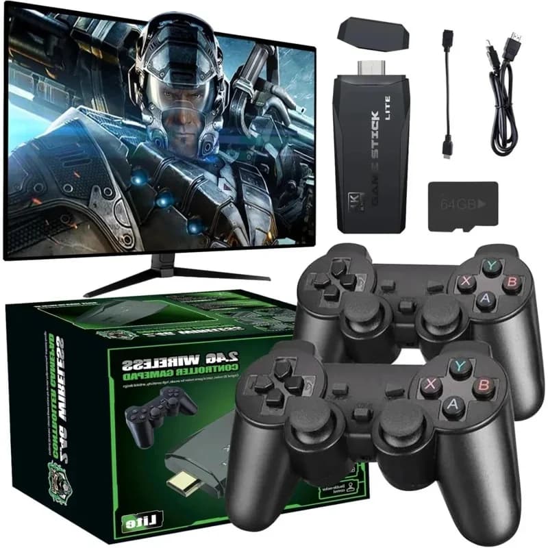 4K Wireless Retro Game Console Nostalgia Stick 1000 Games 64G SD Card Plug and Play HDMI Output Controller Set