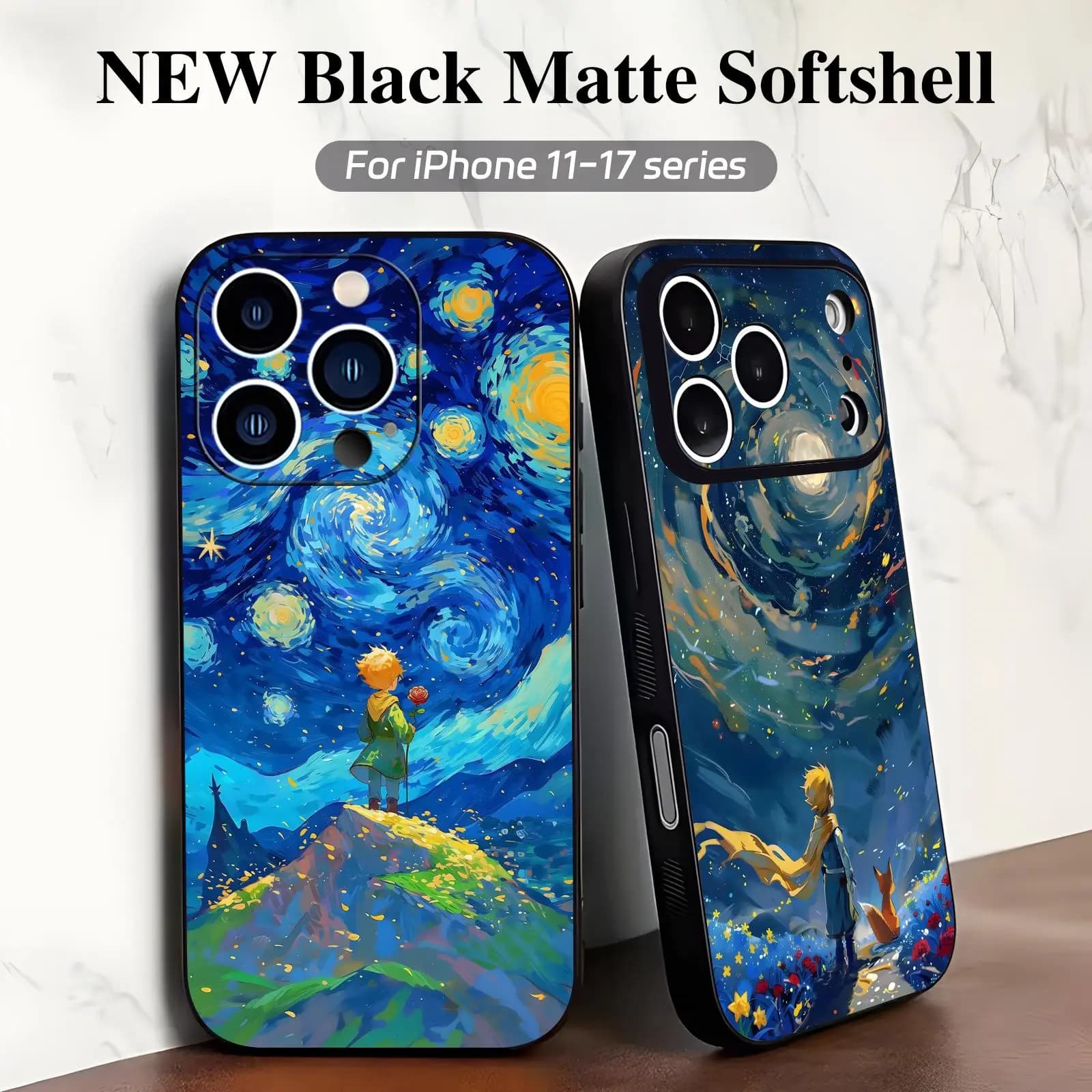 Custodia Morbida Anti-Caduta Nera per iPhone 17 16 16e 15 14 13 12 Plus Mini Pro Max - Anime Il Piccolo Principe