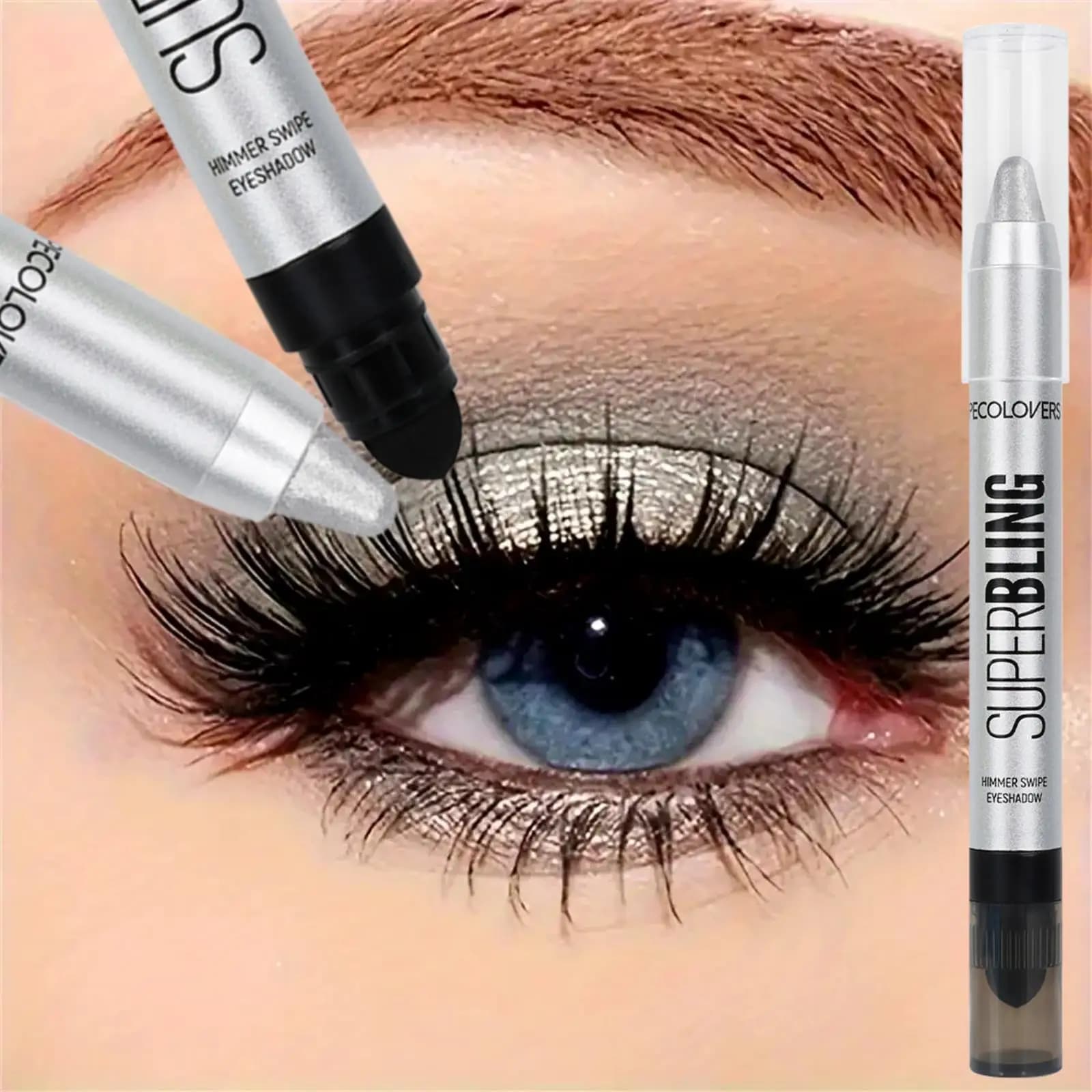 1 ombretto in stick con glitter metallici con effetto lucido, con pennello, impermeabile e resistente alle macchie, può essere utilizzato per il trucco scenico