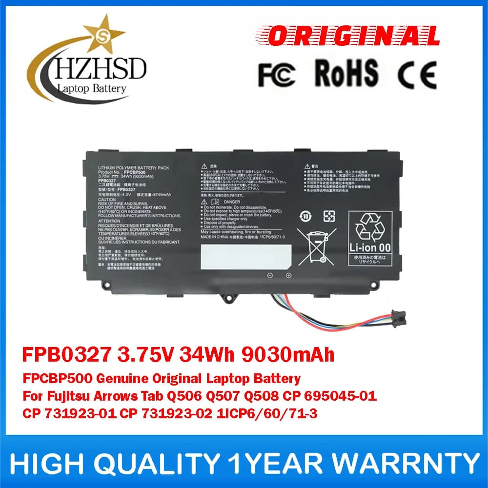 FPB0327 3.75V 34Wh 9030mAh FPCBP500 Batteria originale per laptop per Fujitsu Arrows Tab Q506 Q507 Q508 CP 695045-01 731923-01