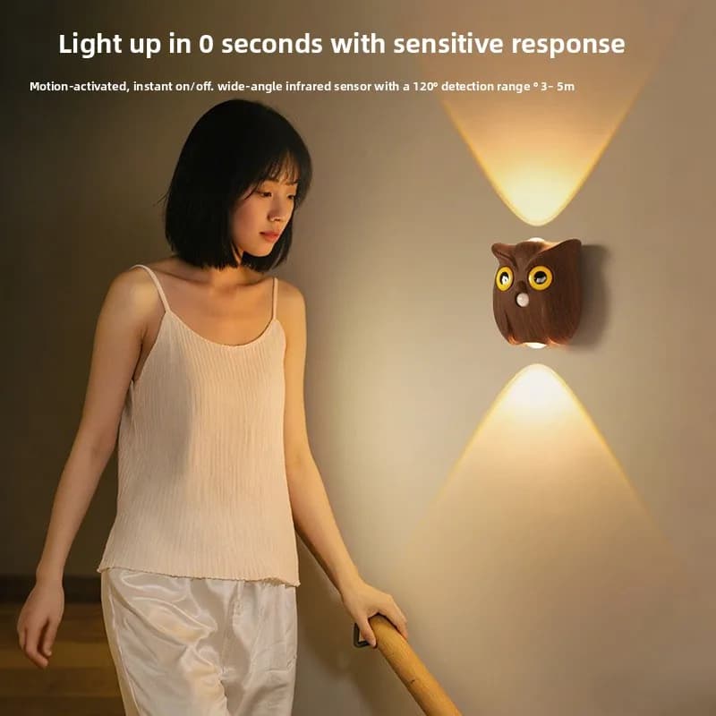 Luce Notturna a Forma di Gufo con Sensore di Movimento, Lampada da Parete Magnetica Ricaricabile USB per Camera da Letto, Bagno, Corridoio, Cucina, Armadio