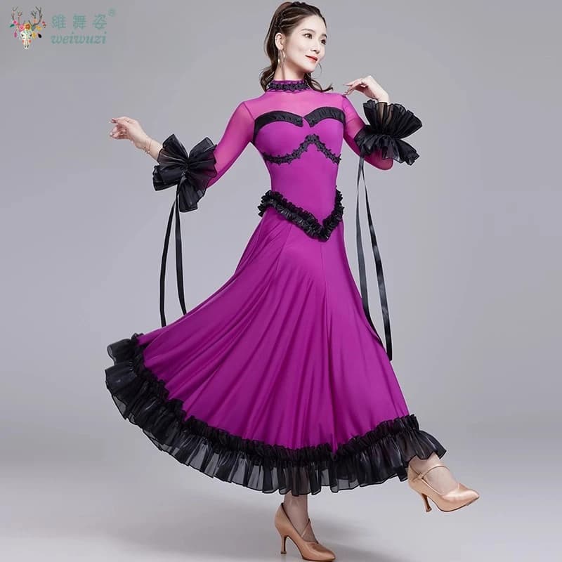 Abito da competizione di fascia alta per ballo da sala Temperamento elegante Gonna altalena grande Tango Valzer Costume da spettacolo di danza moderna