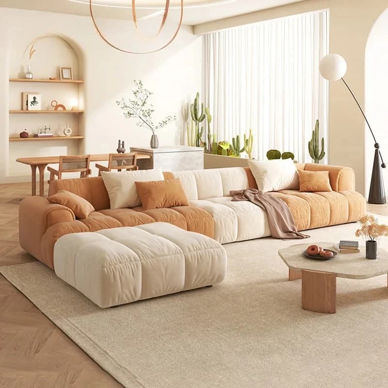 Divano in Tessuto Stile Crema Netflix, Divano Moderno Semplice a Blocco Tofu per Piccoli Soggiorni, Divano Letto, Arredamento per Soggiorno