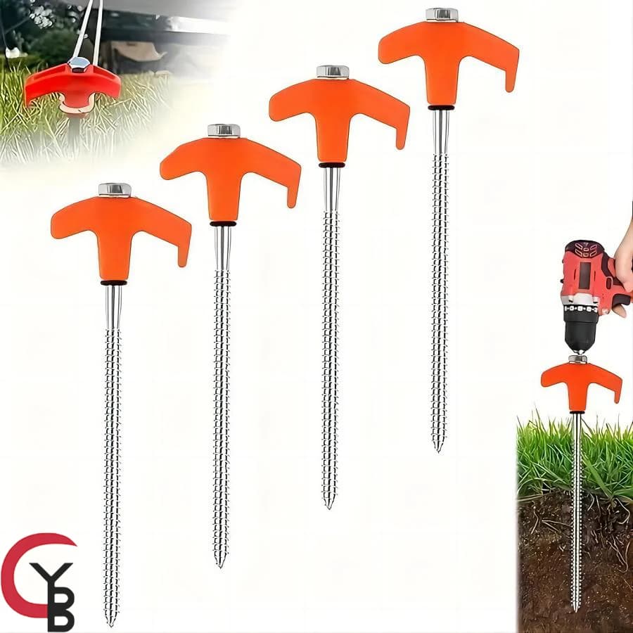 YANBIGUO 4 pezzi viti di ancoraggio a palo avvolto per tende, nuove chiodi per tende a vite in metallo, chiodi pesanti, batterie da campeggio, esterno, cortile, giardino