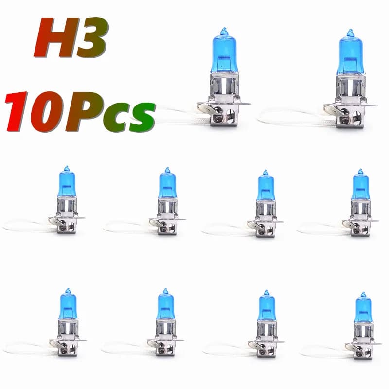 KULUZE 10 Pcs H3 Car Halogen Lamp 12V55W Super White 5500K Quartz Glass Car Light 100W Pk22s Headlamp Fog Bulb Wholesale