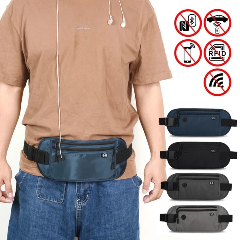 Portafoglio da viaggio impermeabile per esterni Marsupio con blocco RFID Marsupio multifunzione Borsa porta passaporto con blocco RFID
