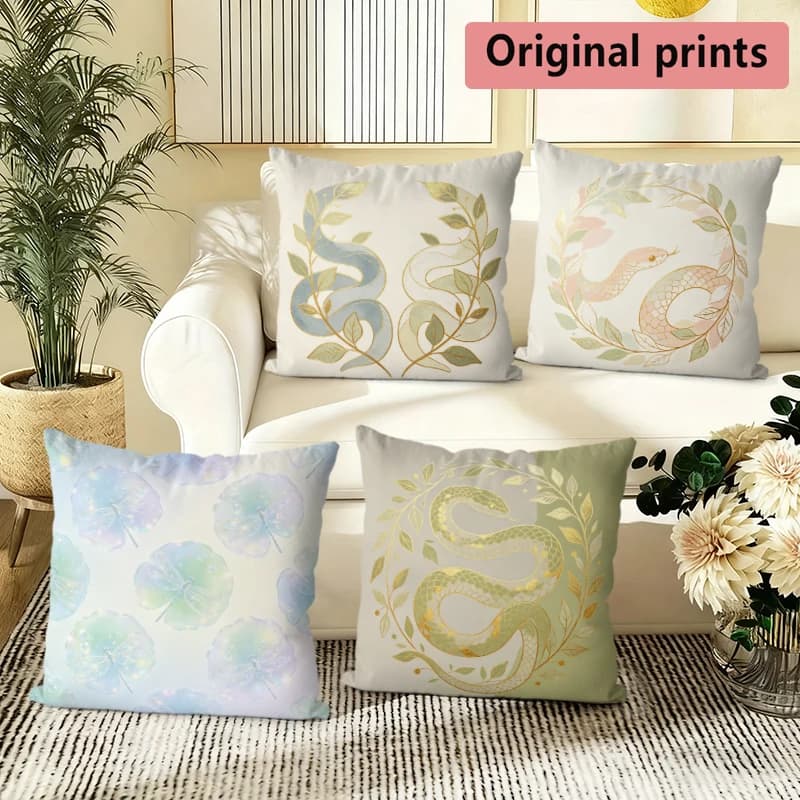 Snake & Leaf Pattern Cushion Cover Suitable for Sofa Bedroom Car Pillow Cover