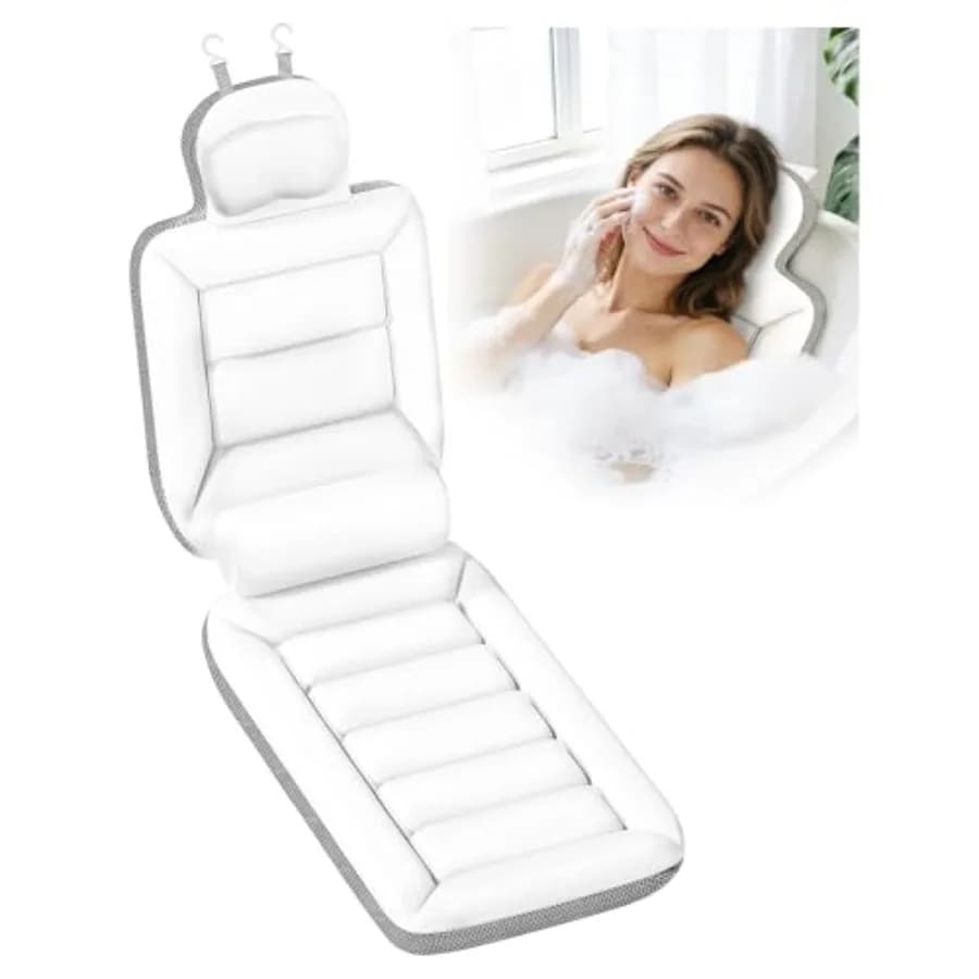 Full Body Bath Pillow for Bathtub Thick Luxury Bathtub Cushion with Movable Lumbar Support and Laundry Bag Bathtub Pillows for