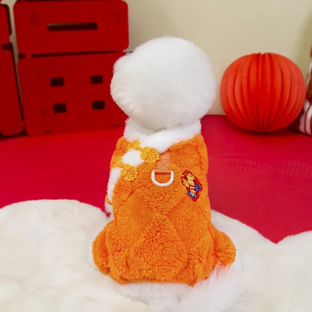 Fashion Warm Dog New Year Costumes Velvet Comfortable Dog Plush Hoodies Festive Soft Dog Four Legged Pants Spring Festival
