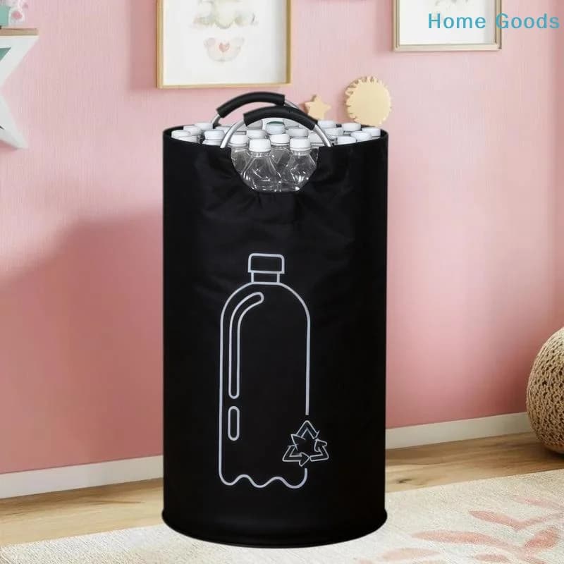 Large Capacity Empty Bottle Storage Basket With Aluminum Handle Folding Recycling Bin 82L Wastewater Bottle Collector Bag