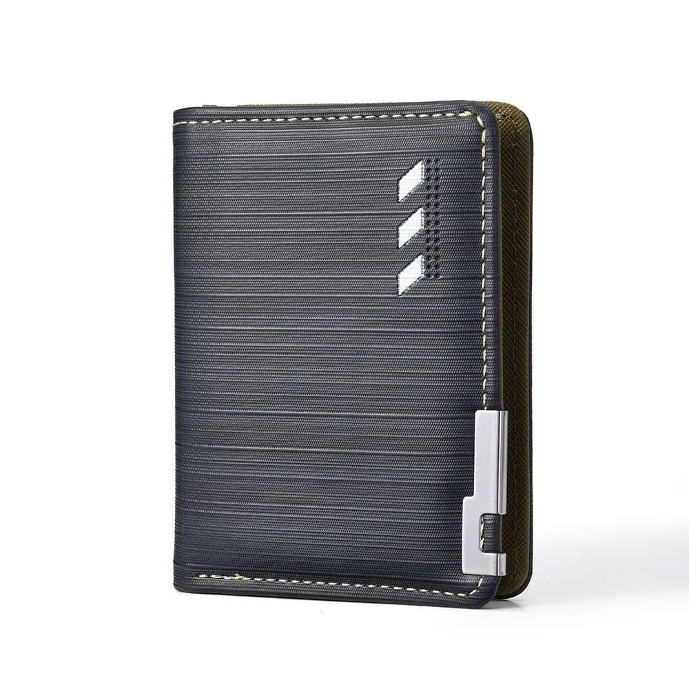 New PU Leather Men's Stripe Wallet Black Coffee Large Capacity Multiple Pockets Two-fold Slim Wallet Men