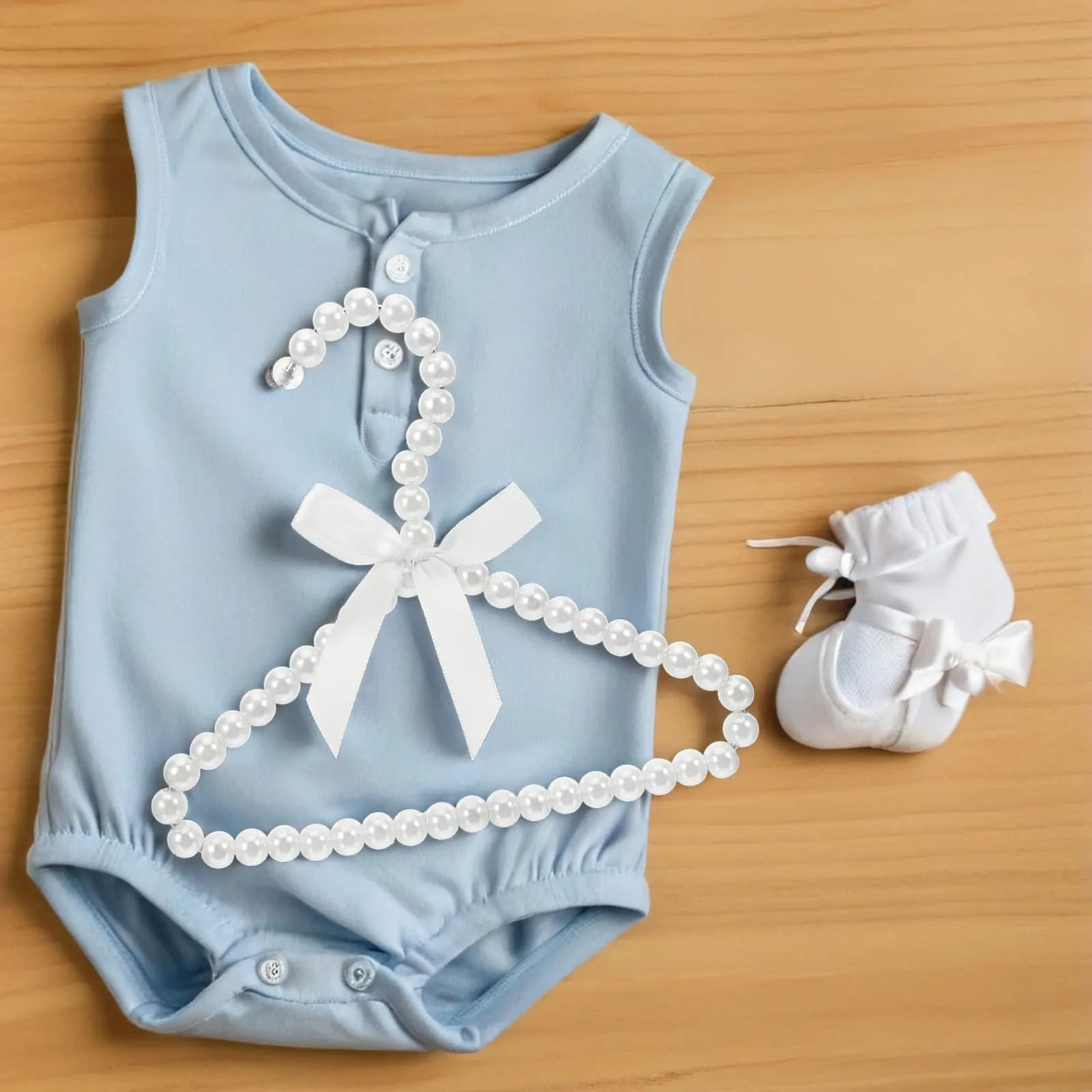 5 appendiabiti decorativi con perle, 20 cm, con fiocco, piccoli appendiabiti per vestiti per bambini, salvaspazio