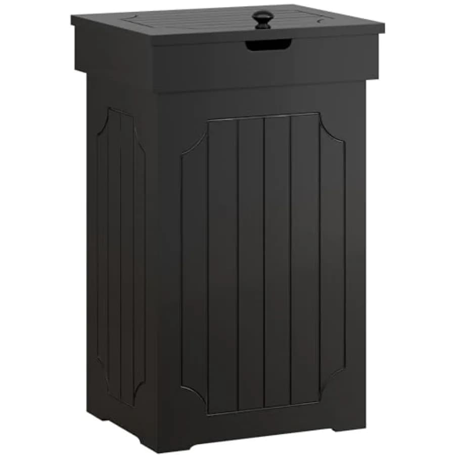 Cestino per rifiuti da cucina in legno da 13 galloni con coperchio, a prova di cane, autoportante, stile rustico, nero, per la raccolta differenziata