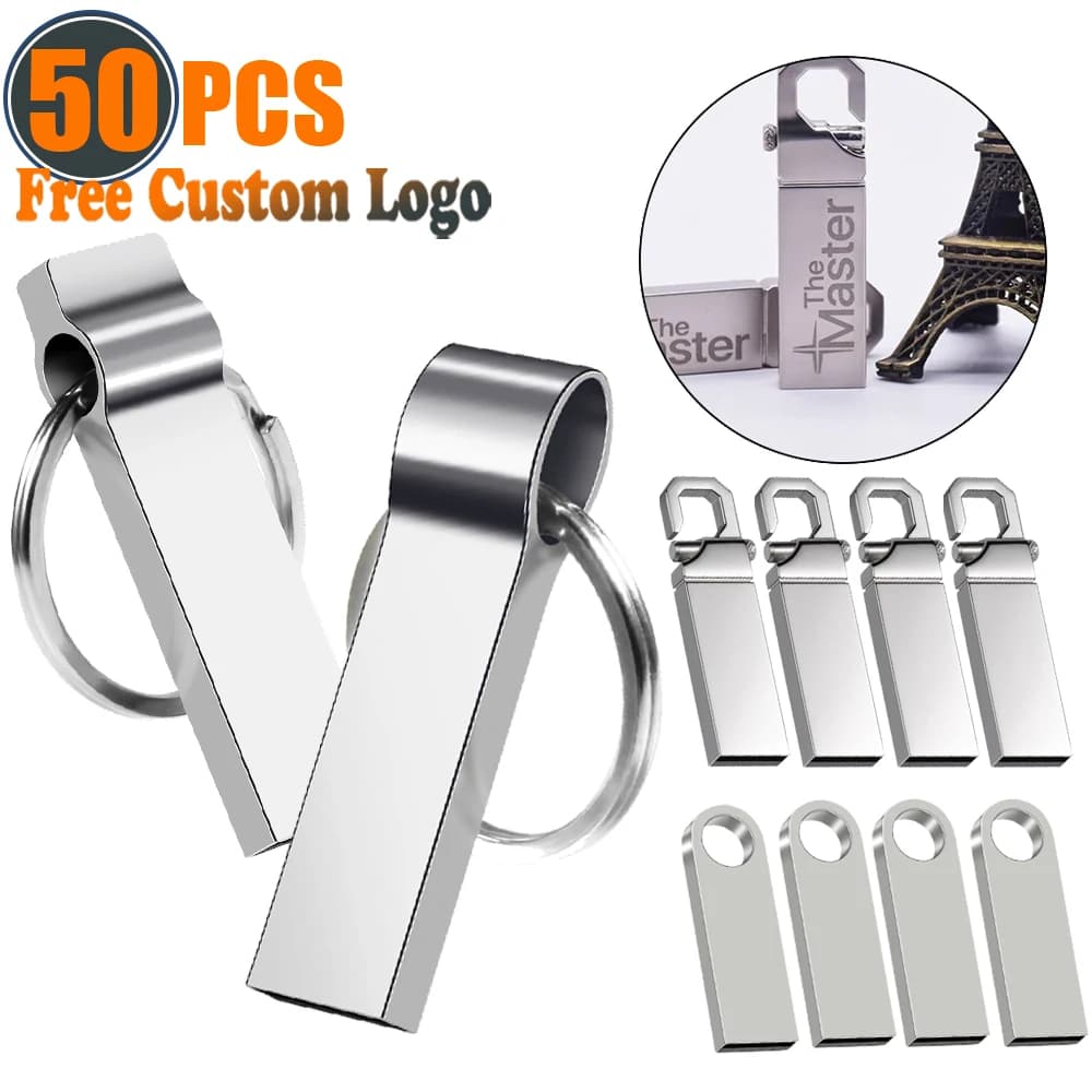 50 Pz/lotto USB Pen Drive 128Gb Memory Stick 32Gb Metallo USB Flash Drive 64Gb Pendrive 16Gb 8GB Usb Stick Logo Personalizzato Gratuito