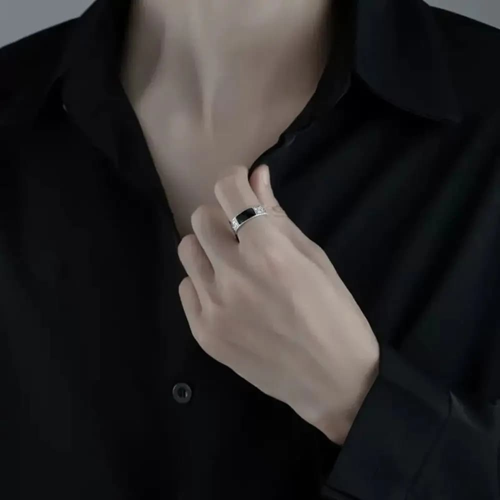 Minimalist Retro Retro Dragon Pattern Ring Ins Black Retro Men's Ring Dragon Pattern Black Vintage Ring Man