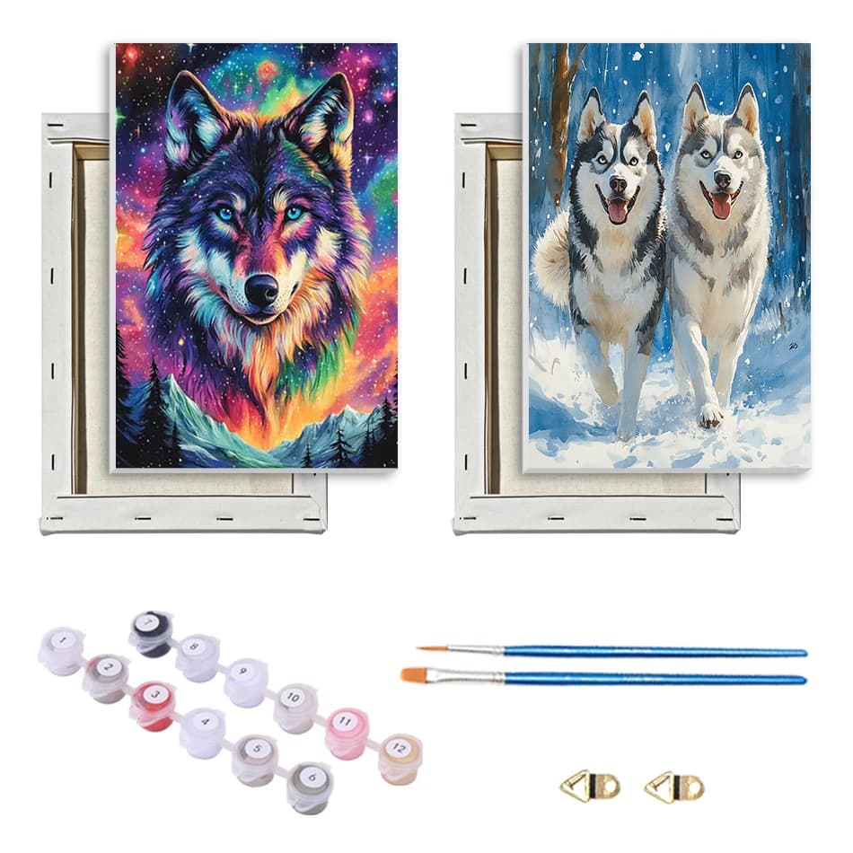 SDOYUNO Painting with Numbers Easy to Draw for Beginners, Animal Wolf 20x30cm with Frame, DIY Set, Artworks, Crafts, Illustrative Design
