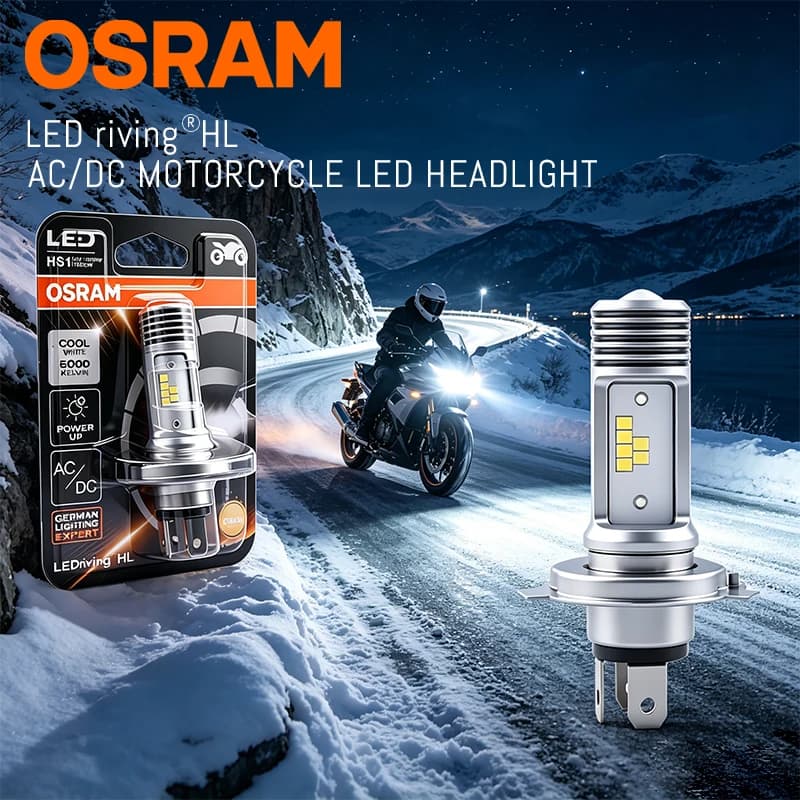 OSRAM Original Motorcycle HS1 LED Headlight Bulb DC AC 12V Universal HS1 High/Low Car Lamps 1:1 PX43T 7685CW 6000K White 1 Pc