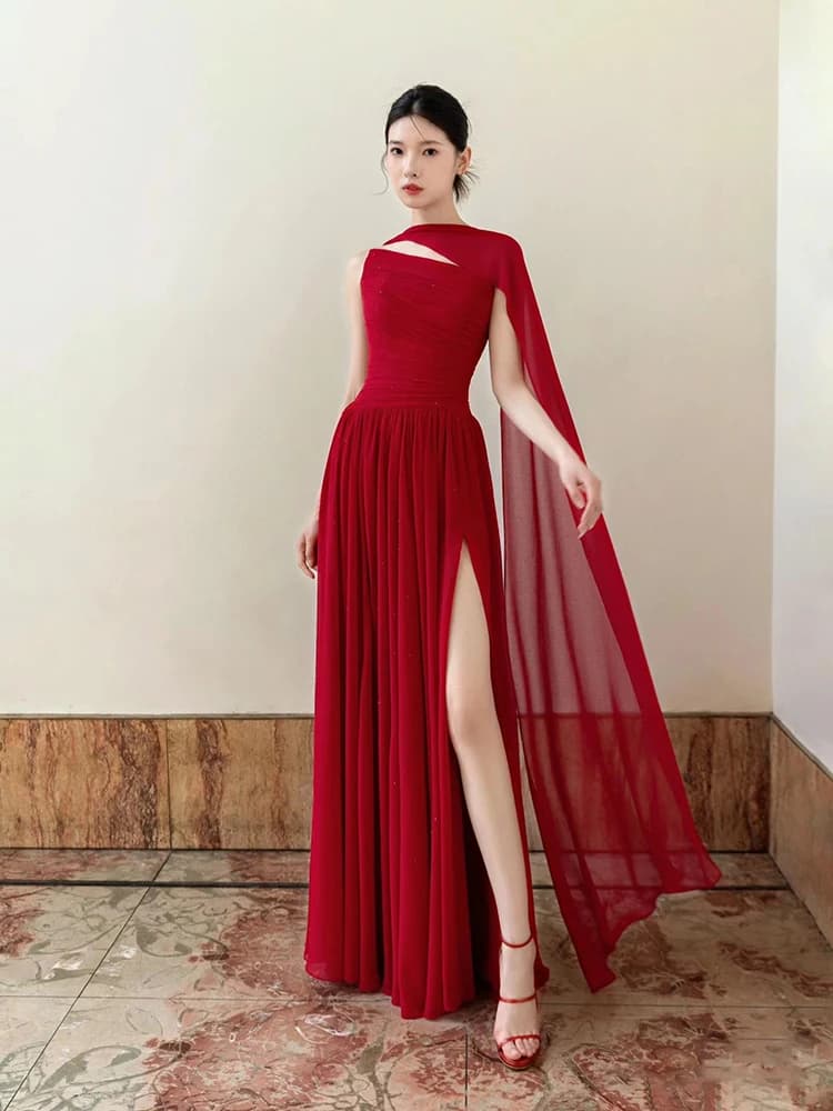 Elegant Red Long Wedding Dress for Brides High-End Customized Engagement Party Evening Gown Women's Fashion Polyester Fiber
