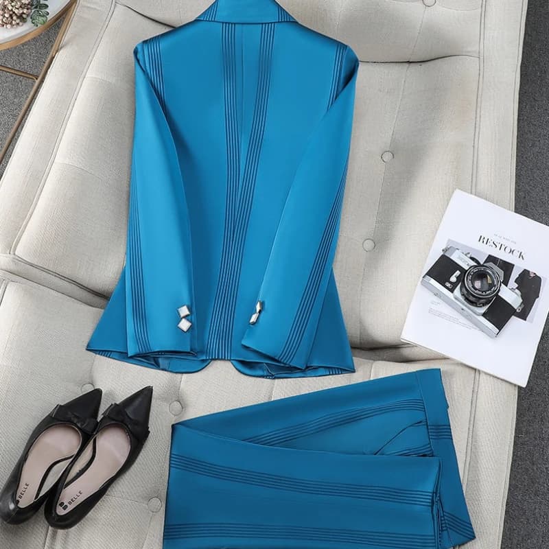 Fashion Women Pant Suit 2 Piece Set Office Ladies Female Business Work Wear Formal Long Sleeve Blazer Jacket and Trouser Suit